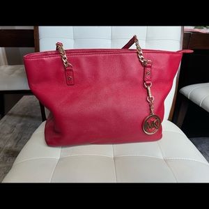 Michael Kors Red Leather Shoulder Tote Bag